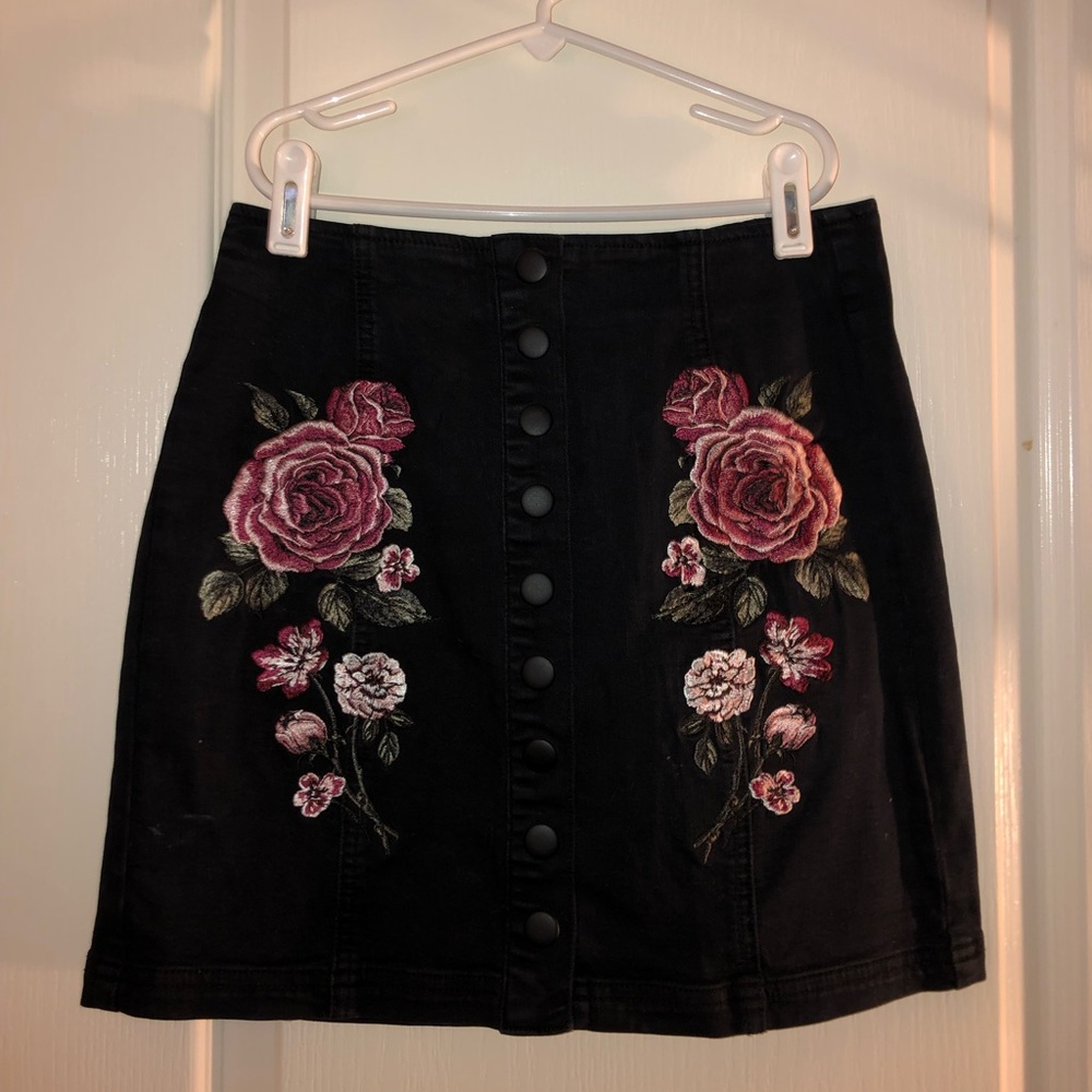 Pacsun Black Embroidered Rose Skirt